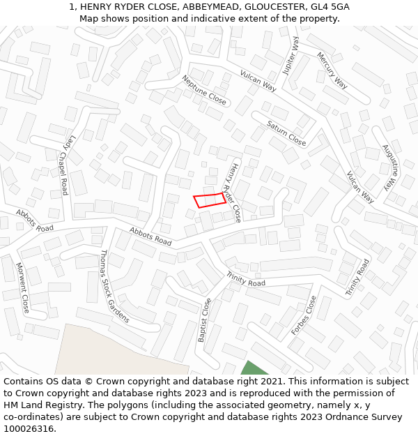 1, HENRY RYDER CLOSE, ABBEYMEAD, GLOUCESTER, GL4 5GA: Location map and indicative extent of plot