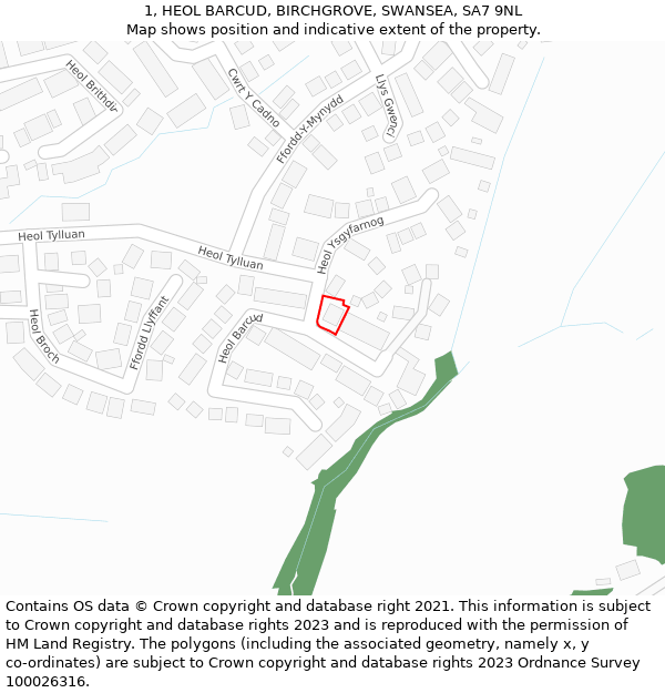 1, HEOL BARCUD, BIRCHGROVE, SWANSEA, SA7 9NL: Location map and indicative extent of plot