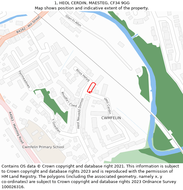 1, HEOL CERDIN, MAESTEG, CF34 9GG: Location map and indicative extent of plot