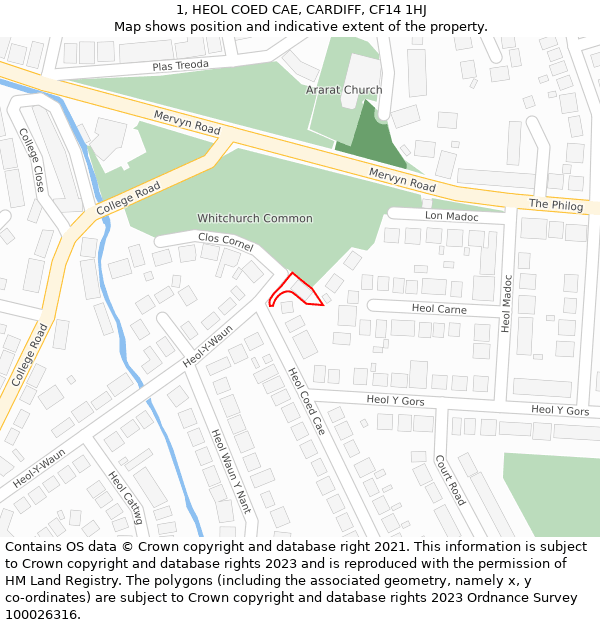 1, HEOL COED CAE, CARDIFF, CF14 1HJ: Location map and indicative extent of plot
