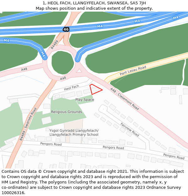 1, HEOL FACH, LLANGYFELACH, SWANSEA, SA5 7JH: Location map and indicative extent of plot