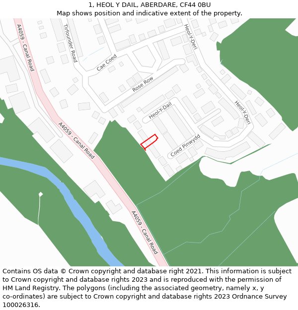 1, HEOL Y DAIL, ABERDARE, CF44 0BU: Location map and indicative extent of plot