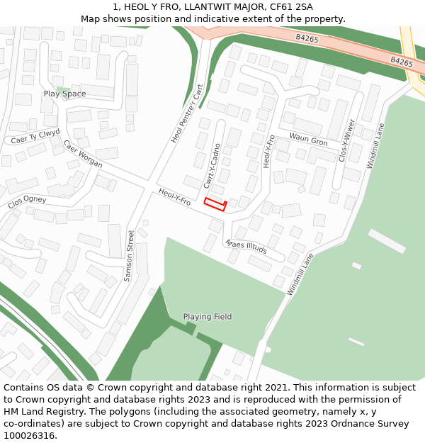 1, HEOL Y FRO, LLANTWIT MAJOR, CF61 2SA: Location map and indicative extent of plot