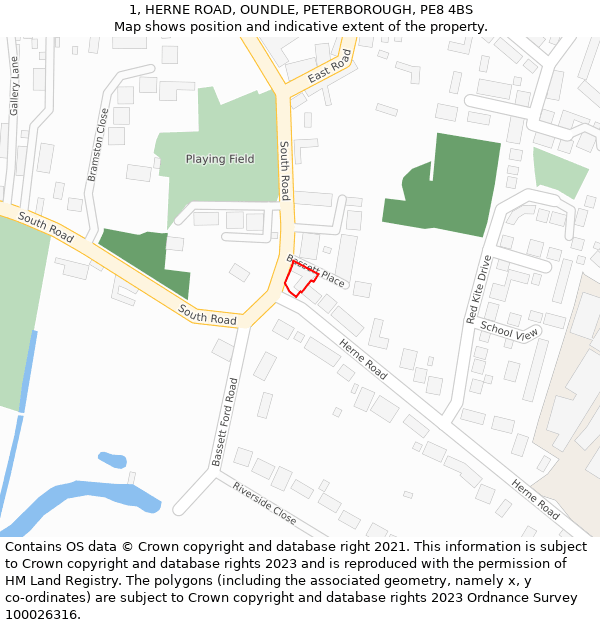 1, HERNE ROAD, OUNDLE, PETERBOROUGH, PE8 4BS: Location map and indicative extent of plot