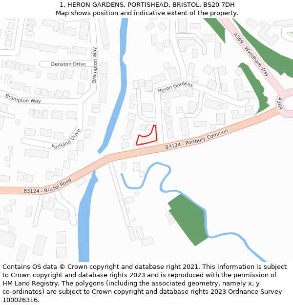 1, HERON GARDENS, PORTISHEAD, BRISTOL, BS20 7DH: Location map and indicative extent of plot