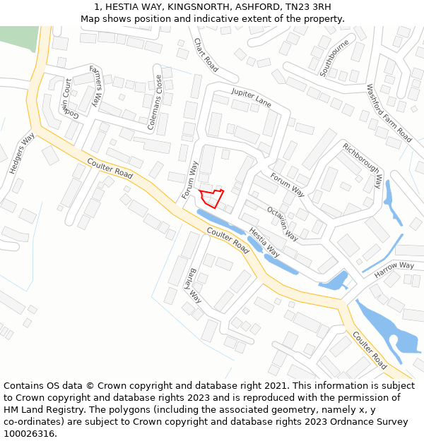 1, HESTIA WAY, KINGSNORTH, ASHFORD, TN23 3RH: Location map and indicative extent of plot