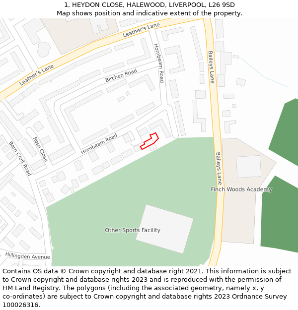 1, HEYDON CLOSE, HALEWOOD, LIVERPOOL, L26 9SD: Location map and indicative extent of plot