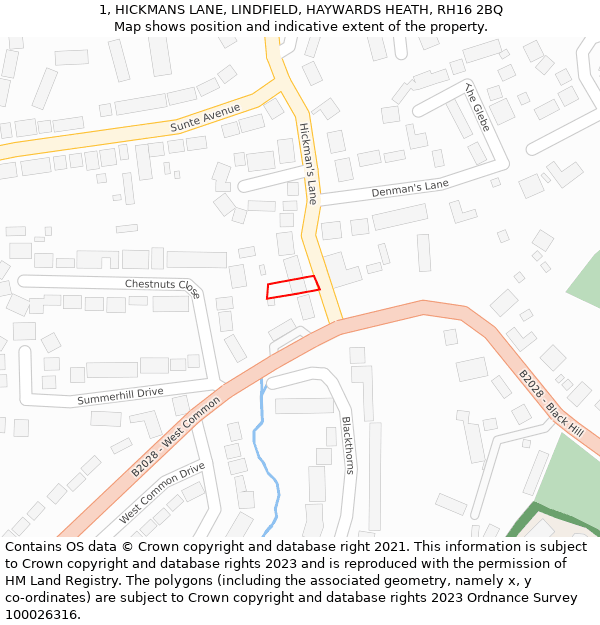 1, HICKMANS LANE, LINDFIELD, HAYWARDS HEATH, RH16 2BQ: Location map and indicative extent of plot