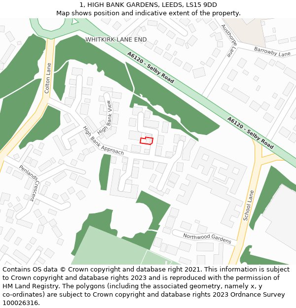1, HIGH BANK GARDENS, LEEDS, LS15 9DD: Location map and indicative extent of plot