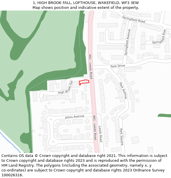 1, HIGH BROOK FALL, LOFTHOUSE, WAKEFIELD, WF3 3EW: Location map and indicative extent of plot