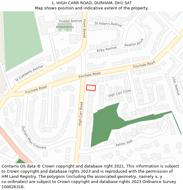 1, HIGH CARR ROAD, DURHAM, DH1 5AT: Location map and indicative extent of plot