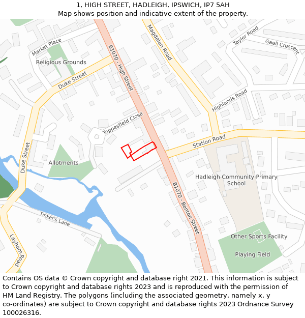 1, HIGH STREET, HADLEIGH, IPSWICH, IP7 5AH: Location map and indicative extent of plot