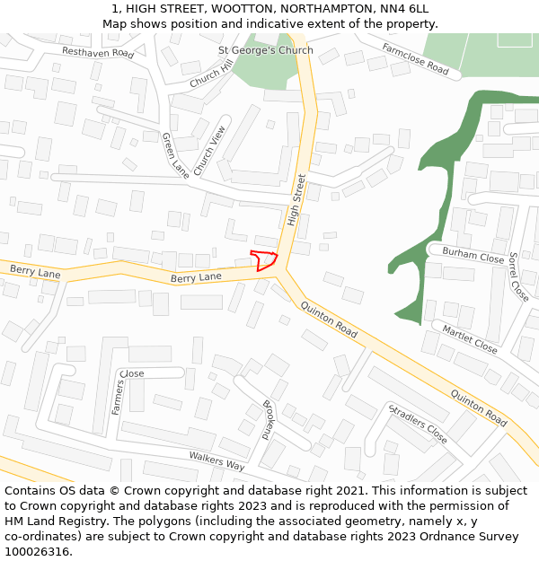 1, HIGH STREET, WOOTTON, NORTHAMPTON, NN4 6LL: Location map and indicative extent of plot