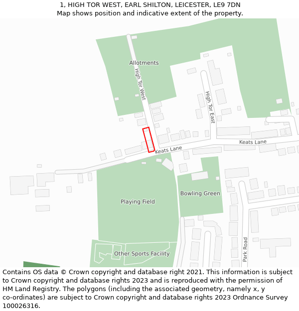 1, HIGH TOR WEST, EARL SHILTON, LEICESTER, LE9 7DN: Location map and indicative extent of plot