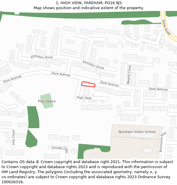 1, HIGH VIEW, FAREHAM, PO16 8JS: Location map and indicative extent of plot