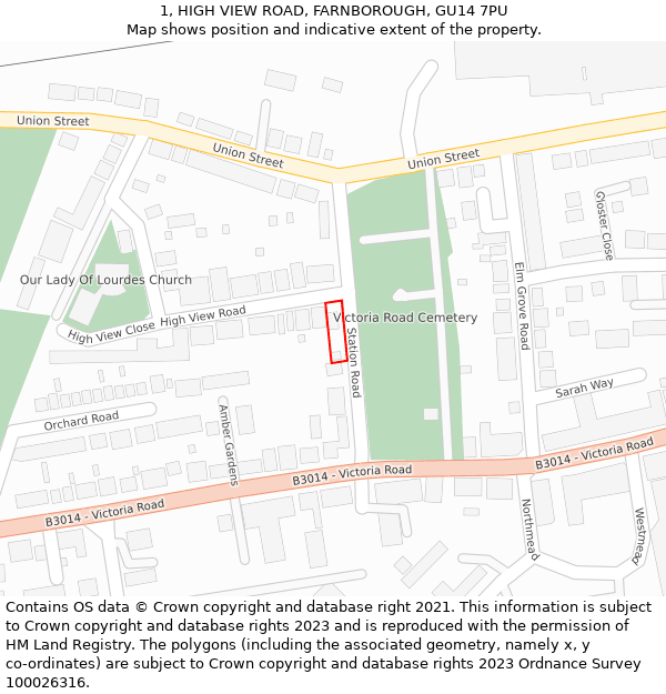 1, HIGH VIEW ROAD, FARNBOROUGH, GU14 7PU: Location map and indicative extent of plot