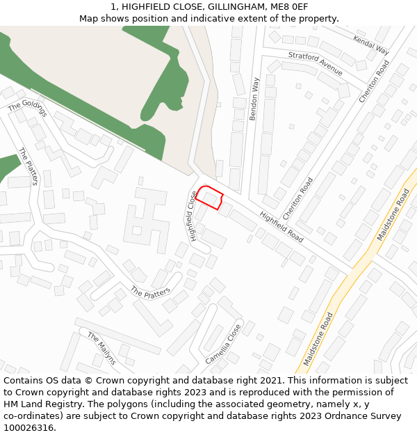 1, HIGHFIELD CLOSE, GILLINGHAM, ME8 0EF: Location map and indicative extent of plot