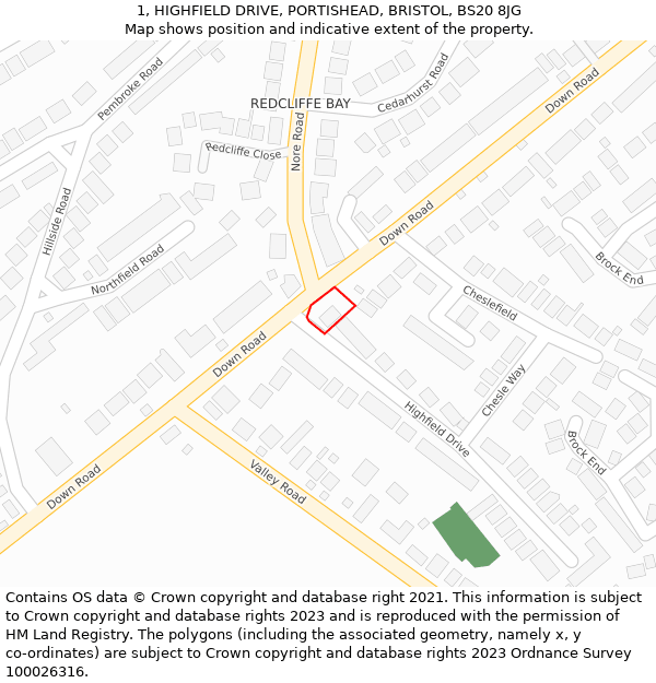 1, HIGHFIELD DRIVE, PORTISHEAD, BRISTOL, BS20 8JG: Location map and indicative extent of plot