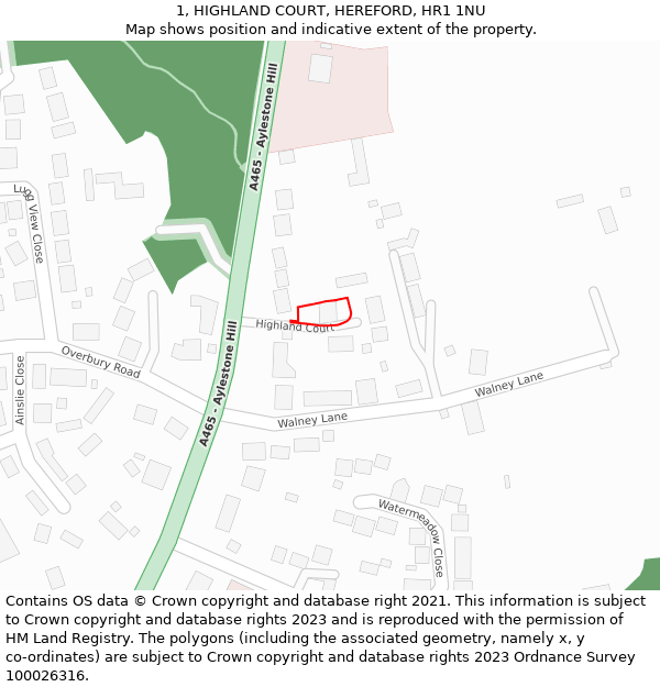 1, HIGHLAND COURT, HEREFORD, HR1 1NU: Location map and indicative extent of plot