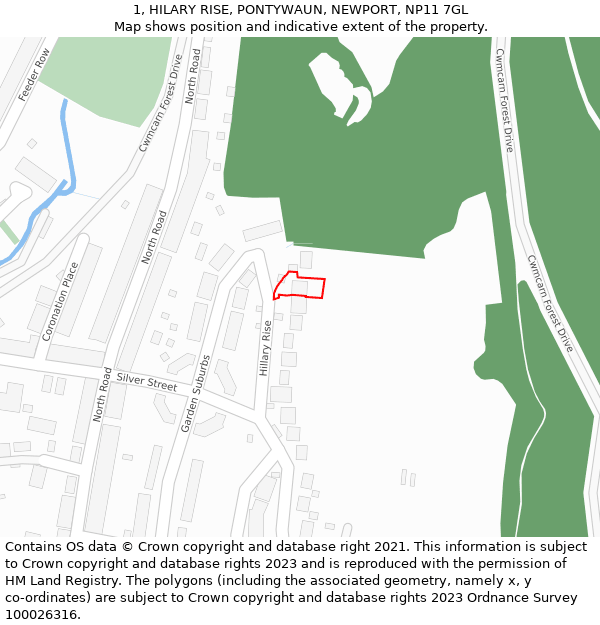 1, HILARY RISE, PONTYWAUN, NEWPORT, NP11 7GL: Location map and indicative extent of plot