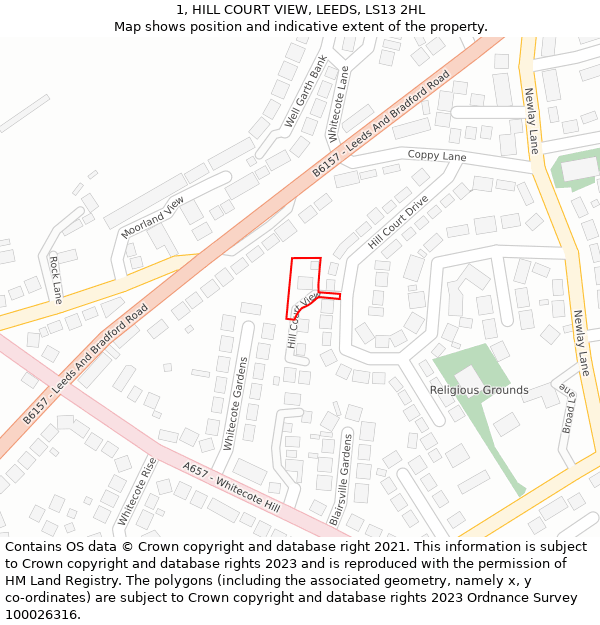 1, HILL COURT VIEW, LEEDS, LS13 2HL: Location map and indicative extent of plot