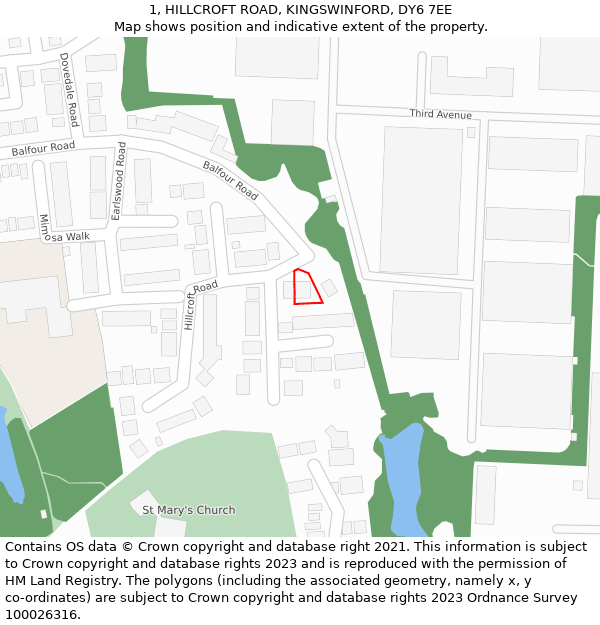 1, HILLCROFT ROAD, KINGSWINFORD, DY6 7EE: Location map and indicative extent of plot