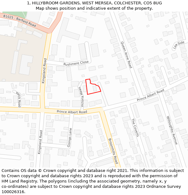 1, HILLYBROOM GARDENS, WEST MERSEA, COLCHESTER, CO5 8UG: Location map and indicative extent of plot