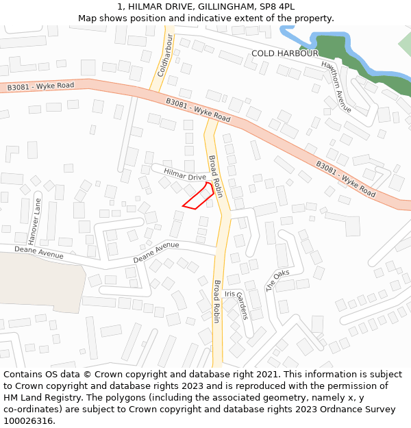 1, HILMAR DRIVE, GILLINGHAM, SP8 4PL: Location map and indicative extent of plot