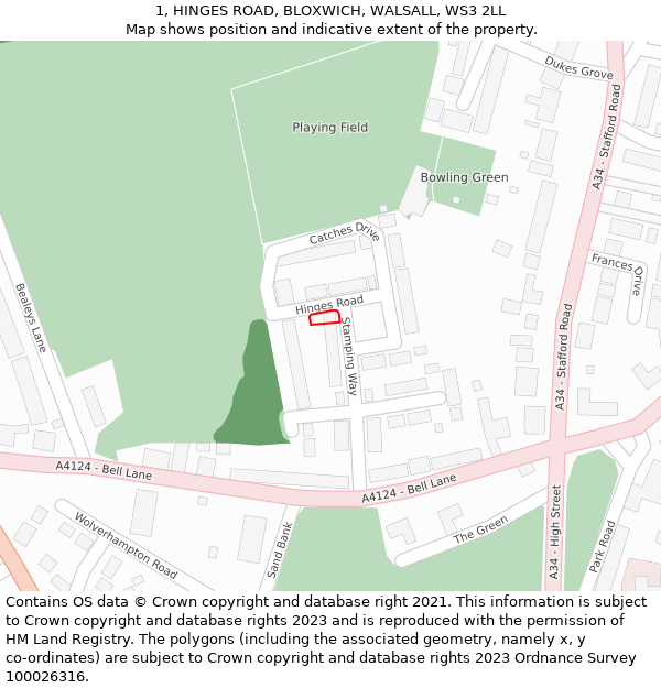 1, HINGES ROAD, BLOXWICH, WALSALL, WS3 2LL: Location map and indicative extent of plot