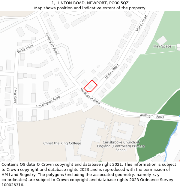 1, HINTON ROAD, NEWPORT, PO30 5QZ: Location map and indicative extent of plot