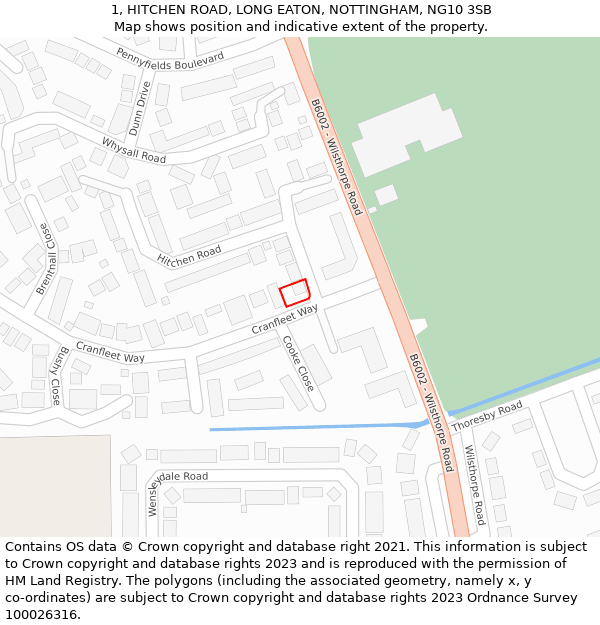 1, HITCHEN ROAD, LONG EATON, NOTTINGHAM, NG10 3SB: Location map and indicative extent of plot