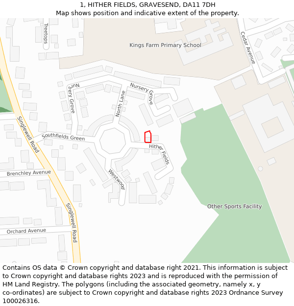 1, HITHER FIELDS, GRAVESEND, DA11 7DH: Location map and indicative extent of plot