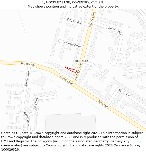 1, HOCKLEY LANE, COVENTRY, CV5 7FL: Location map and indicative extent of plot