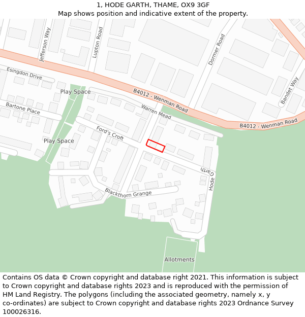 1, HODE GARTH, THAME, OX9 3GF: Location map and indicative extent of plot