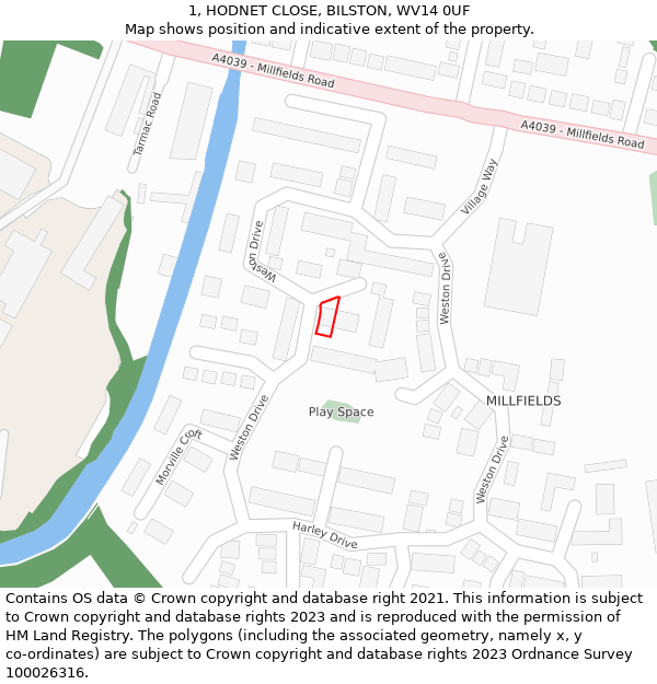 1, HODNET CLOSE, BILSTON, WV14 0UF: Location map and indicative extent of plot