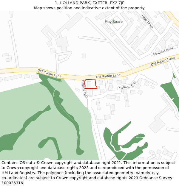 1, HOLLAND PARK, EXETER, EX2 7JE: Location map and indicative extent of plot
