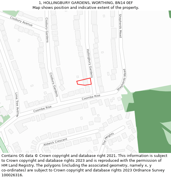 1, HOLLINGBURY GARDENS, WORTHING, BN14 0EF: Location map and indicative extent of plot