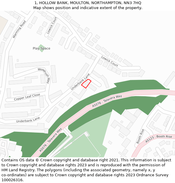 1, HOLLOW BANK, MOULTON, NORTHAMPTON, NN3 7HQ: Location map and indicative extent of plot