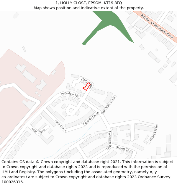 1, HOLLY CLOSE, EPSOM, KT19 8FQ: Location map and indicative extent of plot