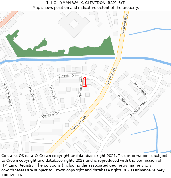 1, HOLLYMAN WALK, CLEVEDON, BS21 6YP: Location map and indicative extent of plot