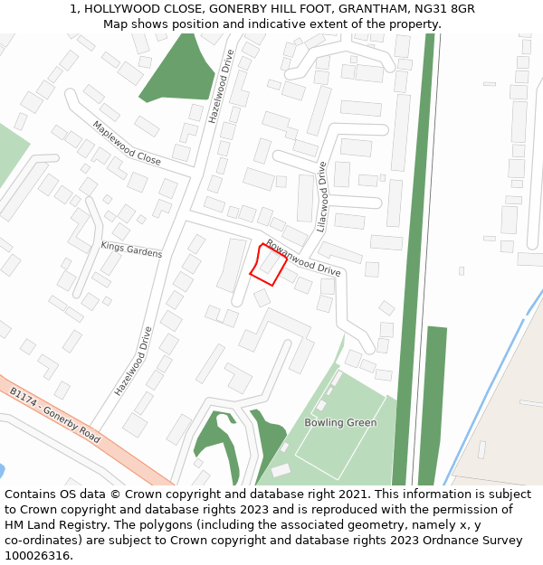 1, HOLLYWOOD CLOSE, GONERBY HILL FOOT, GRANTHAM, NG31 8GR: Location map and indicative extent of plot
