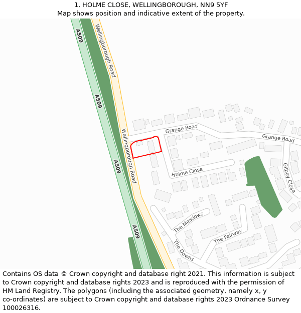 1, HOLME CLOSE, WELLINGBOROUGH, NN9 5YF: Location map and indicative extent of plot