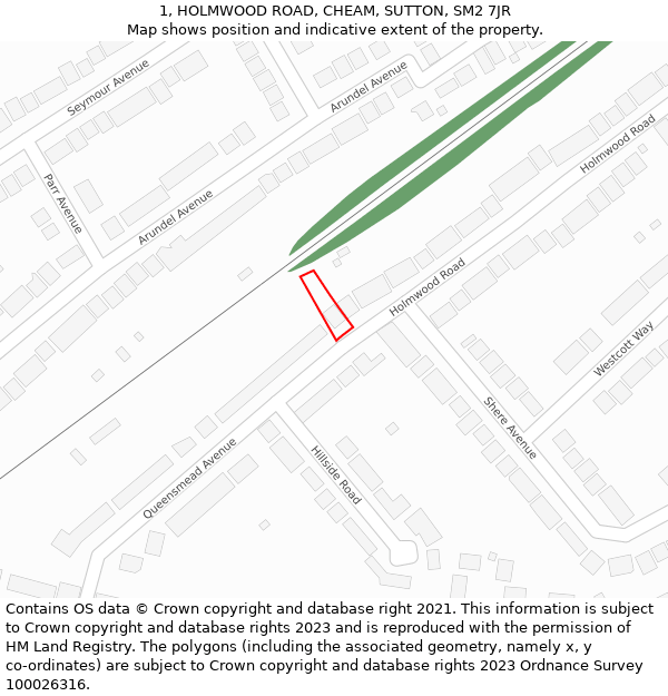 1, HOLMWOOD ROAD, CHEAM, SUTTON, SM2 7JR: Location map and indicative extent of plot