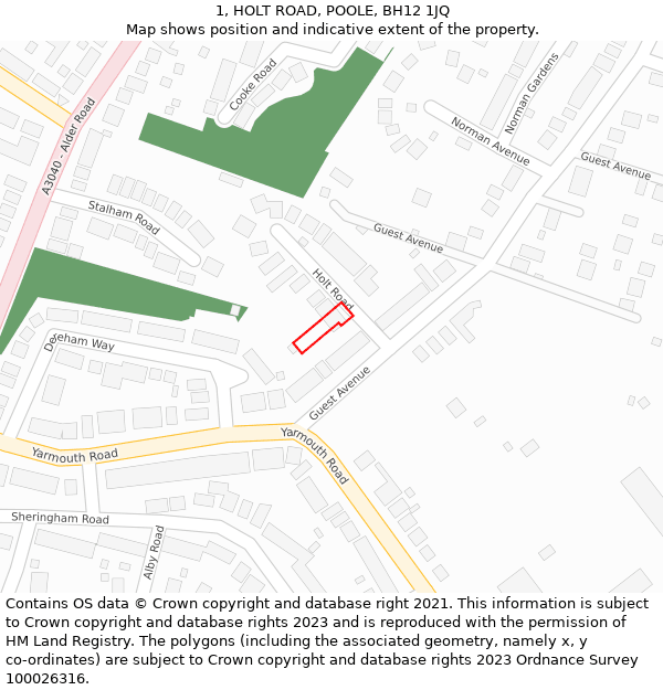 1, HOLT ROAD, POOLE, BH12 1JQ: Location map and indicative extent of plot