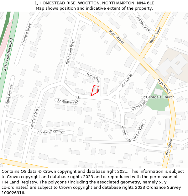 1, HOMESTEAD RISE, WOOTTON, NORTHAMPTON, NN4 6LE: Location map and indicative extent of plot