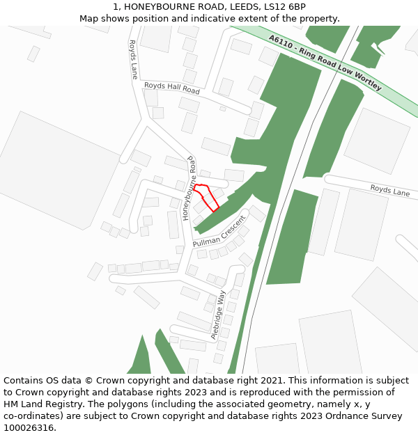 1, HONEYBOURNE ROAD, LEEDS, LS12 6BP: Location map and indicative extent of plot