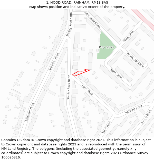 1, HOOD ROAD, RAINHAM, RM13 8AS: Location map and indicative extent of plot