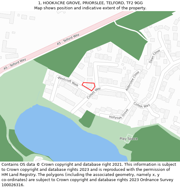 1, HOOKACRE GROVE, PRIORSLEE, TELFORD, TF2 9GG: Location map and indicative extent of plot