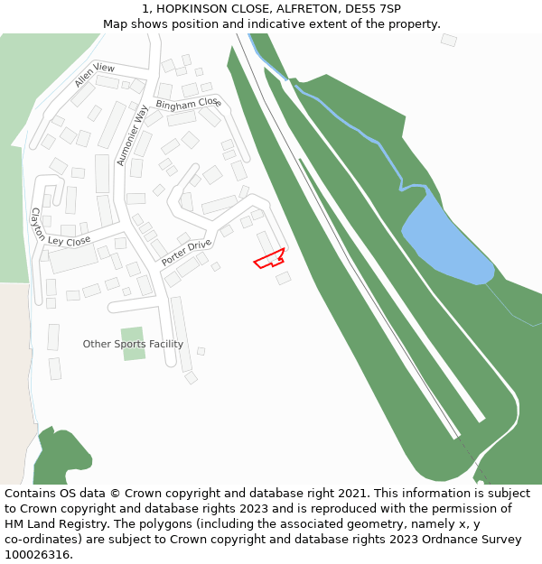 1, HOPKINSON CLOSE, ALFRETON, DE55 7SP: Location map and indicative extent of plot