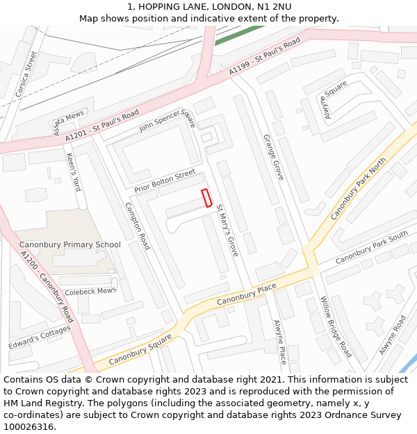 1, HOPPING LANE, LONDON, N1 2NU: Location map and indicative extent of plot